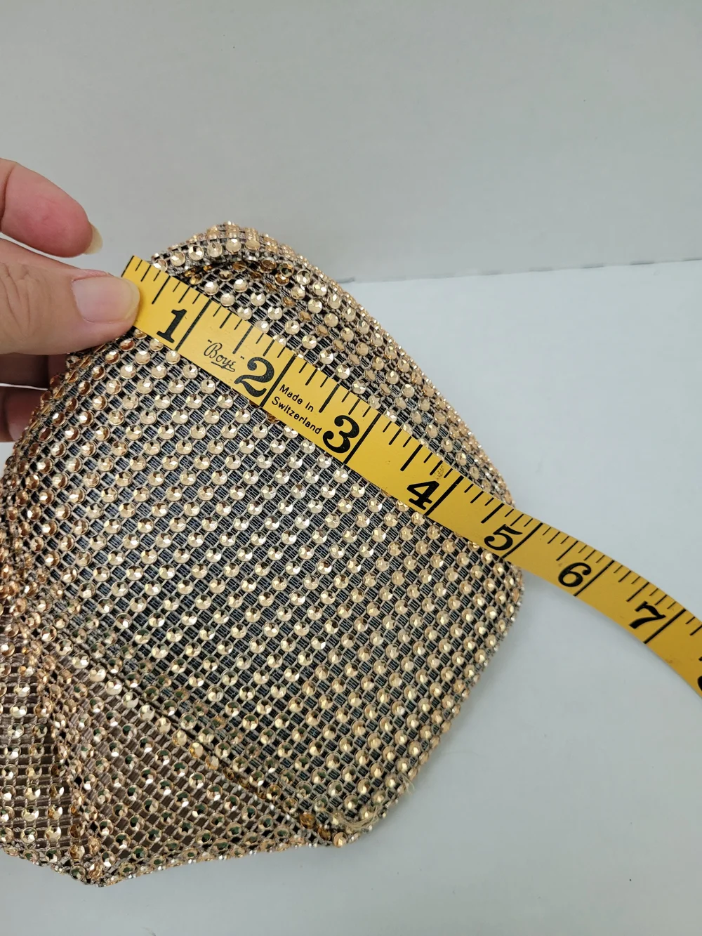 Gold Sequin Mesh Wristlet Evening Bag, Magnetic & Zip Closure